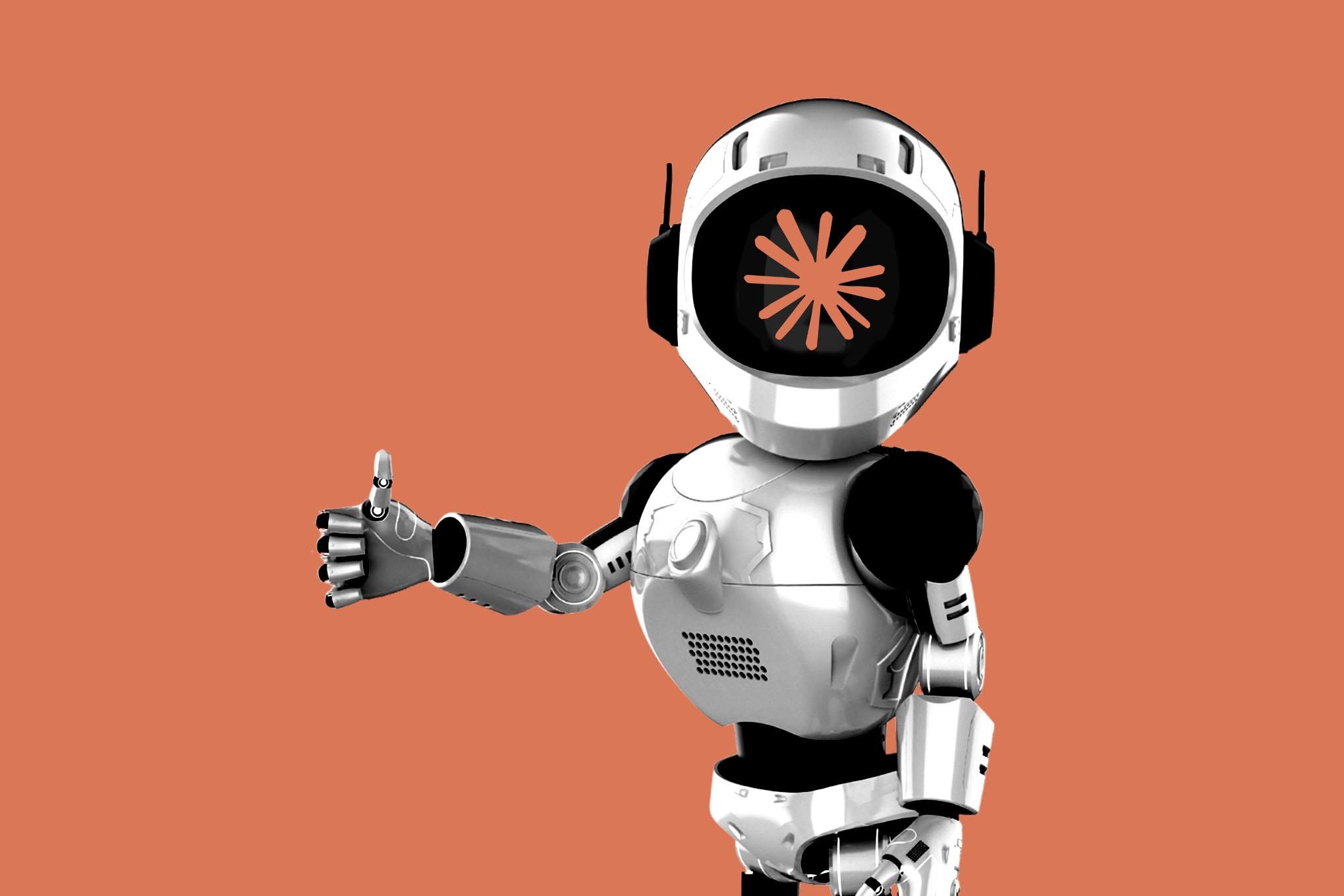 Robot con el logo de Claude representando la IA de Anthropic