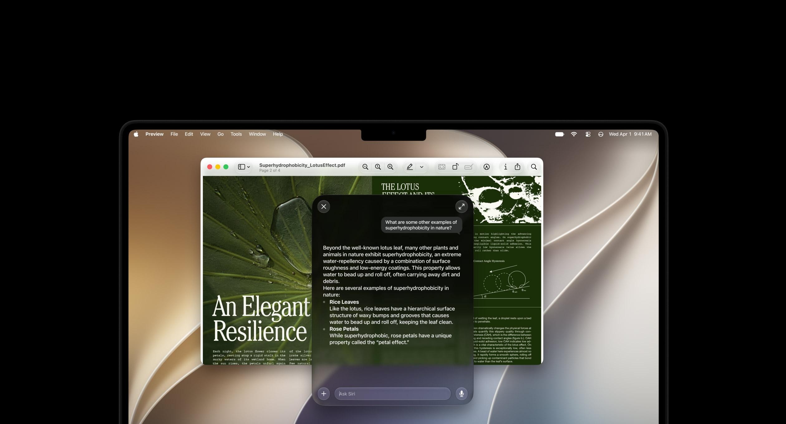 Interfaz de usuario de Apple Intelligence en un entorno macOS