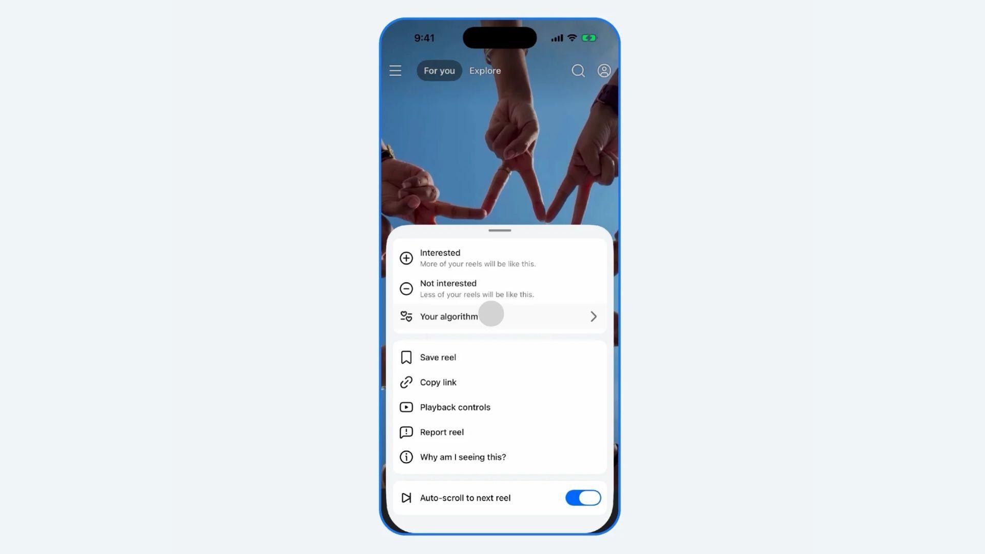 Interfaz de la nueva función Your Algorithm de Meta en Facebook